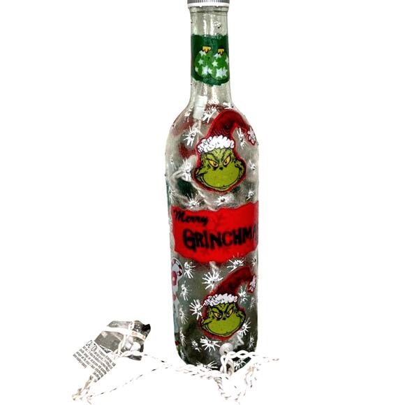 Designer Grinch Merry Grinchmas Bottle Lights Beautiful Handmade Unique Gift - Picture 7 of 8